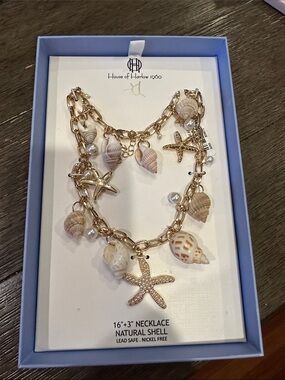 House of Harlow 1960 Gold Shell & Starfish Charm Necklace with Pearls